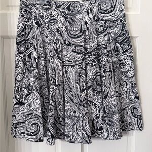Chaps Black and White A-Line Paisley Skirt